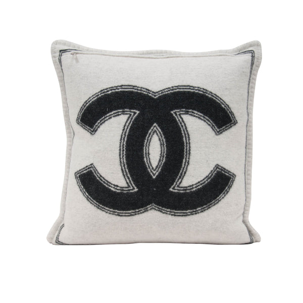 21B Black White Wool Cashmere  CC Logo Pillow