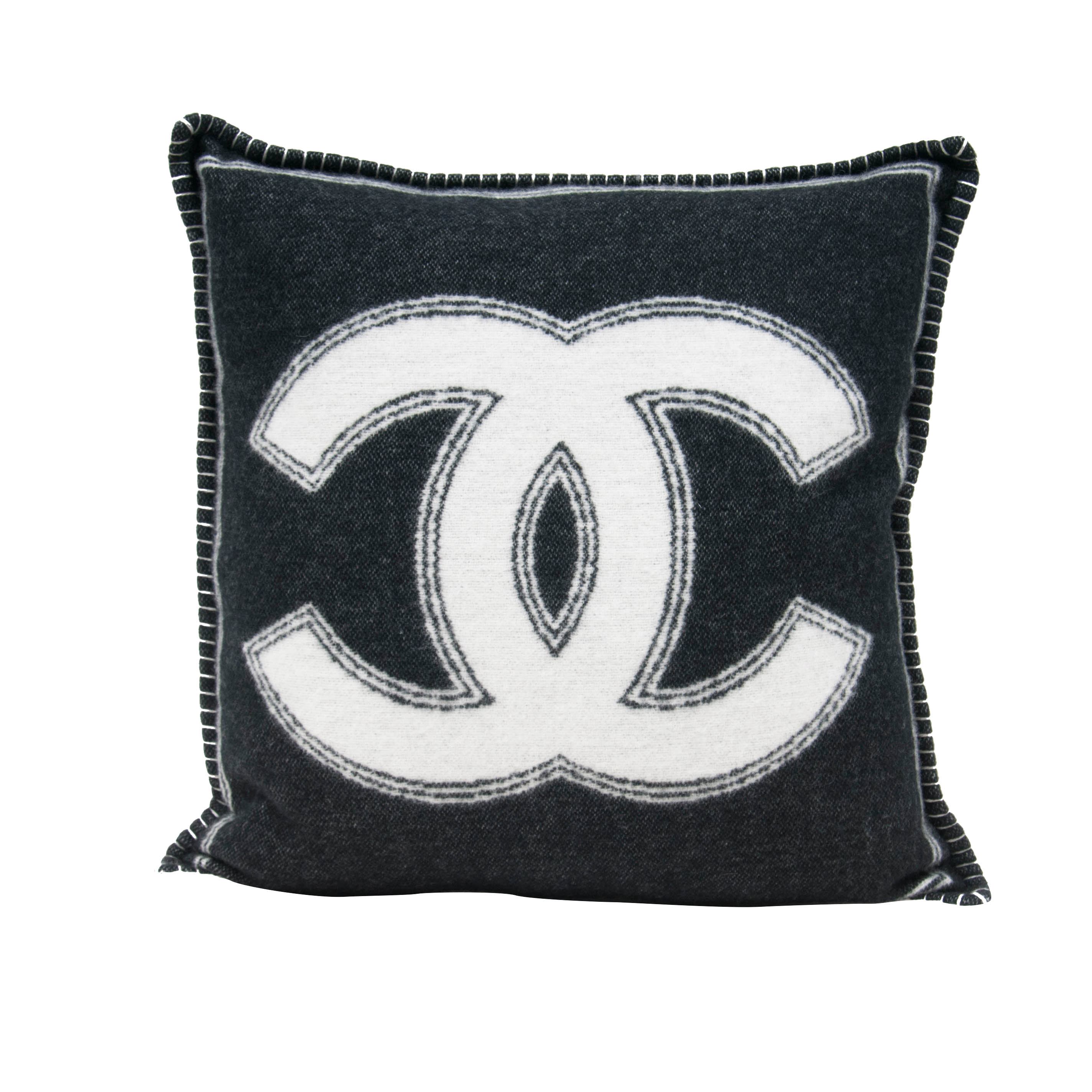 Chanel 21B Black White Wool Cashmere  CC Logo Pillow – THE-ECHELON