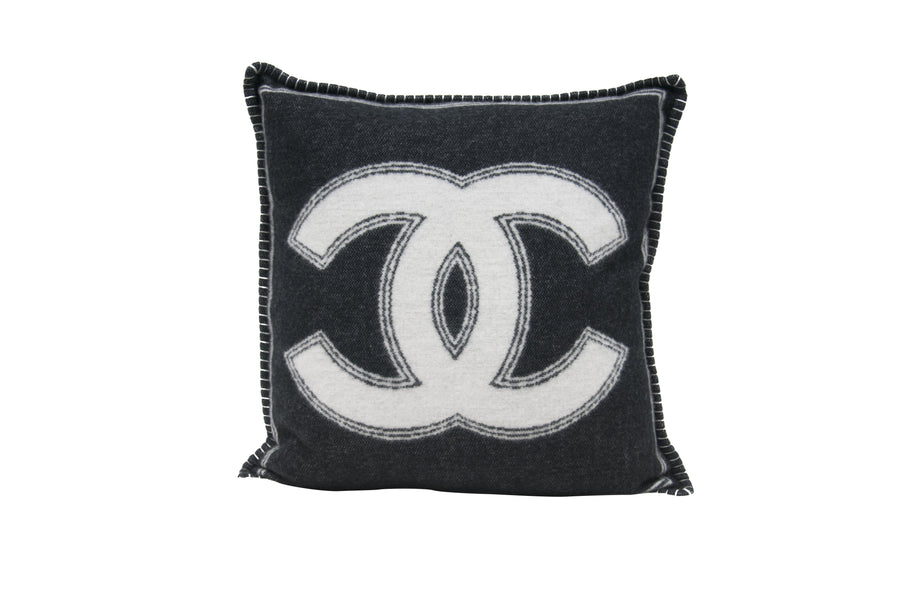 21B Black White Wool Cashmere  CC Logo Pillow