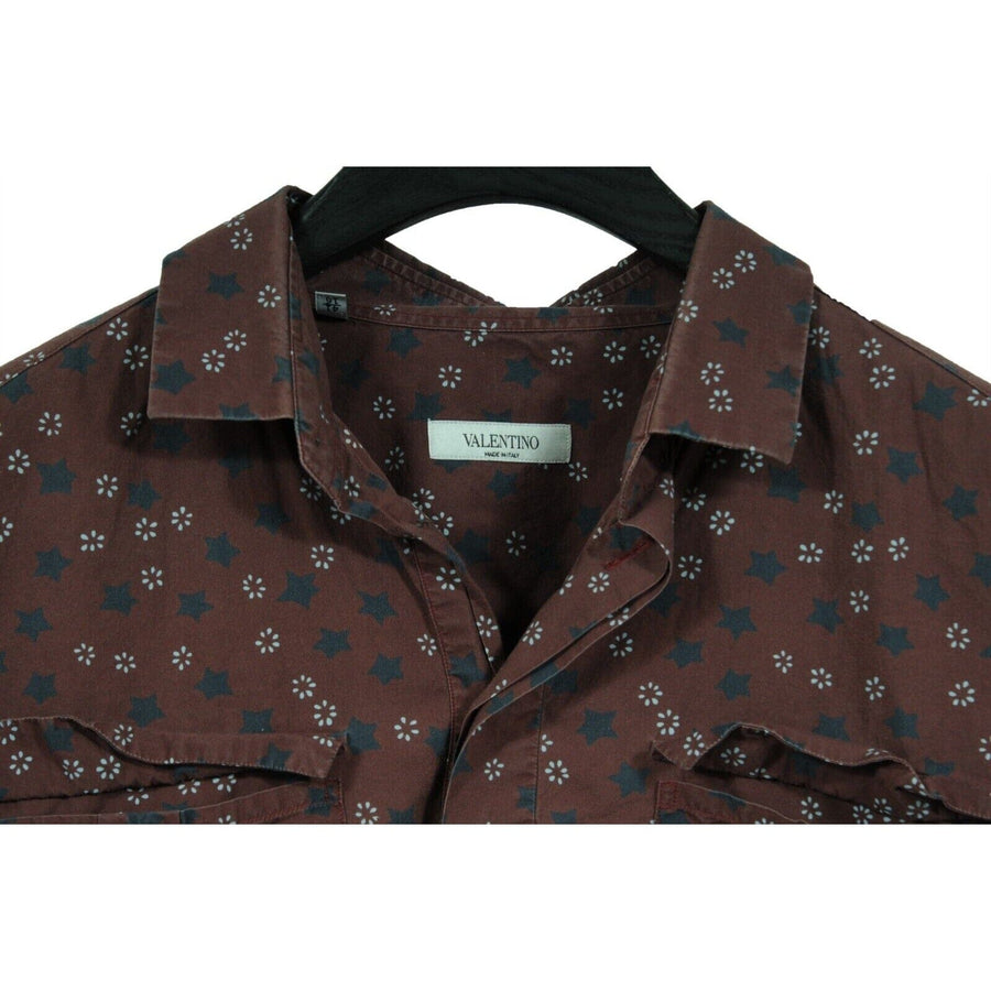 3/4 Burgundy Red Star Button Down Shirt VALENTINO 