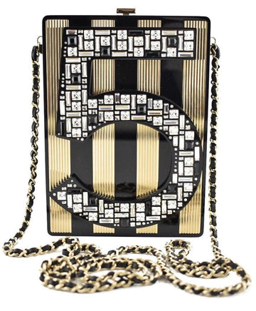 Chanel Jumbo Logo Runway Transparent Bag Black Handbag Gold Chain