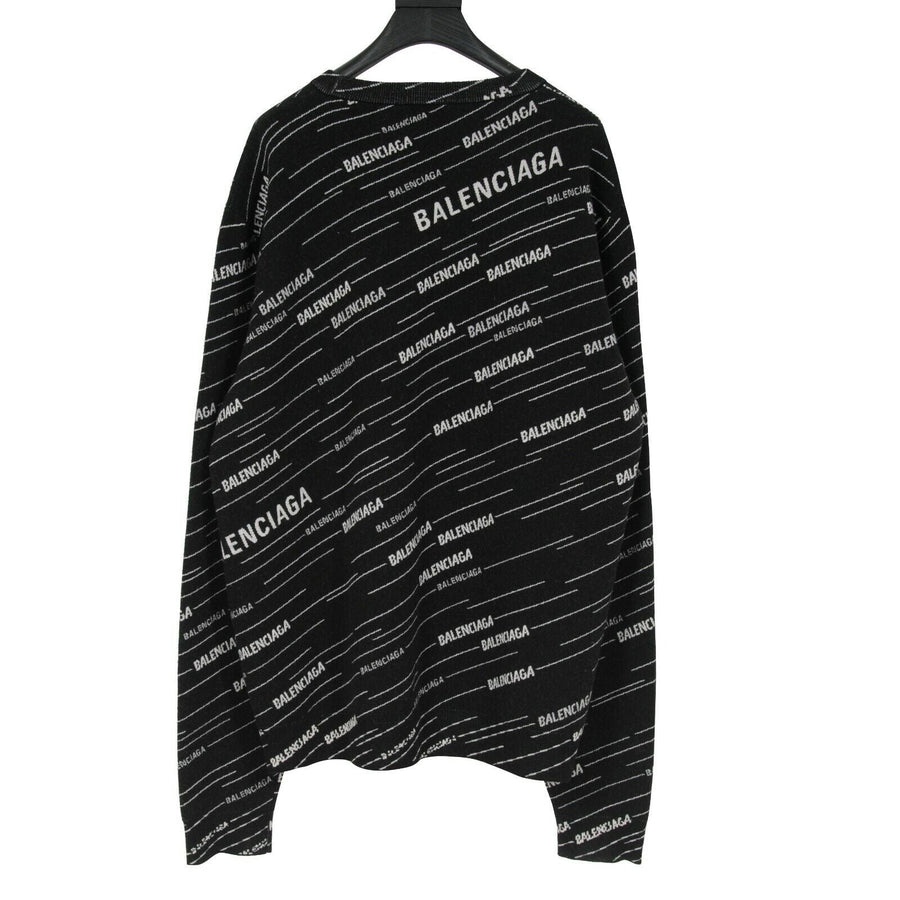 All Over Logo Print Sweater Black Grey Wool Stretch BALENCIAGA 