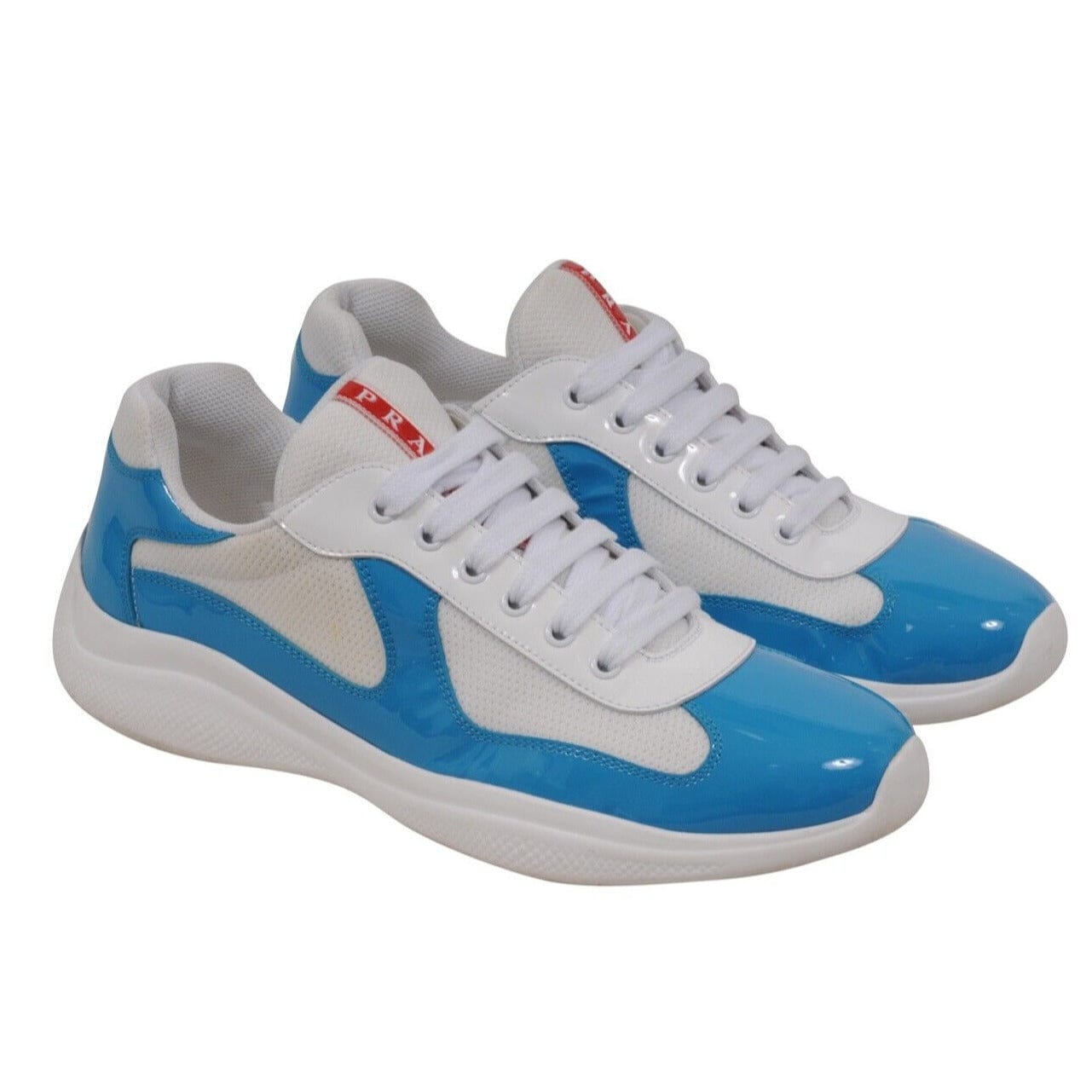 Prada Americas Cup Turquoise Blue Patent Leather Sneakers Uk8 Us9