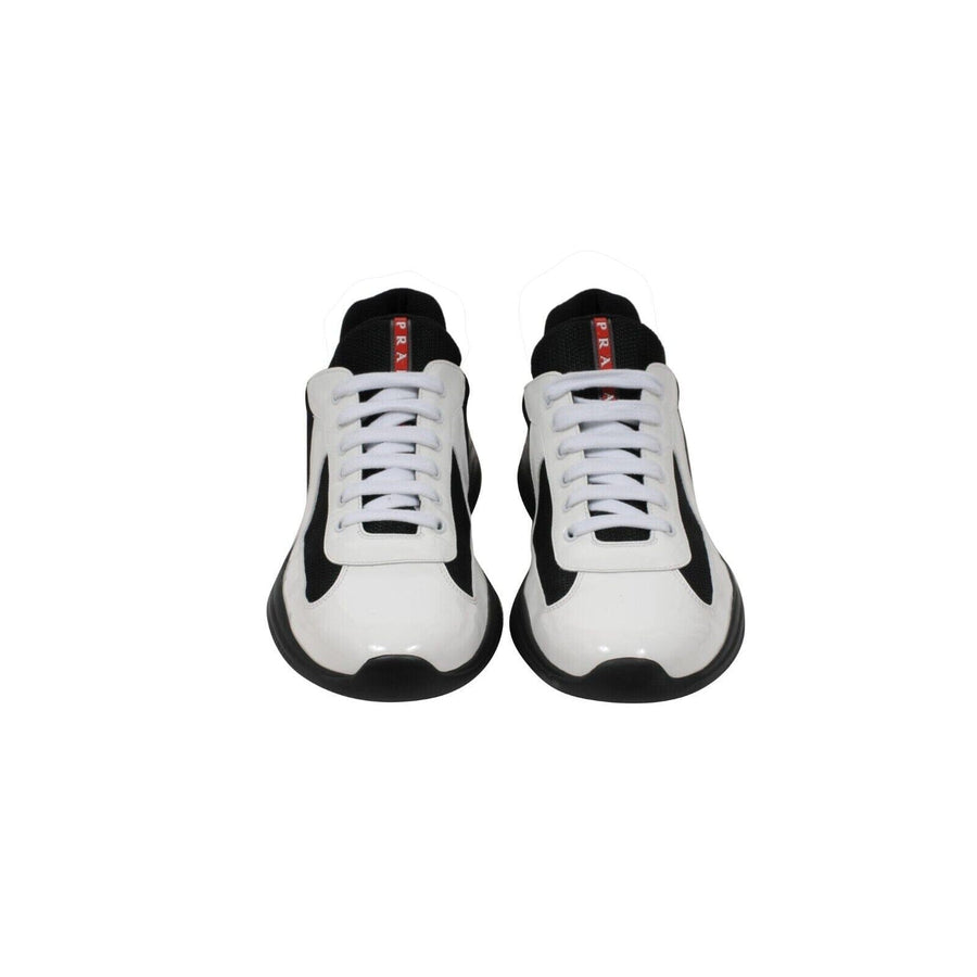 Americas Cup US 13 UK12 White Black Patent Leather Low Top Sneakers Prada 