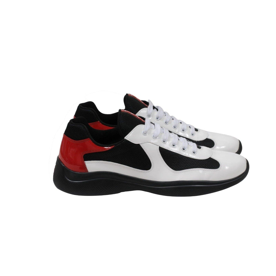 Americas Cup US 13 UK12 White Black Patent Leather Low Top Sneakers Prada 
