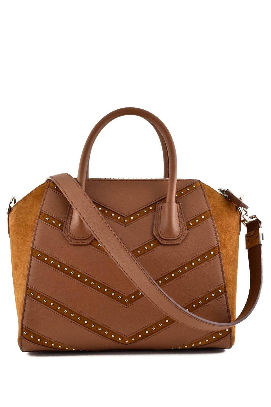 Antigona Small Brown Chevron Studded Shoulder Top Handle Tote Bag GIVENCHY 