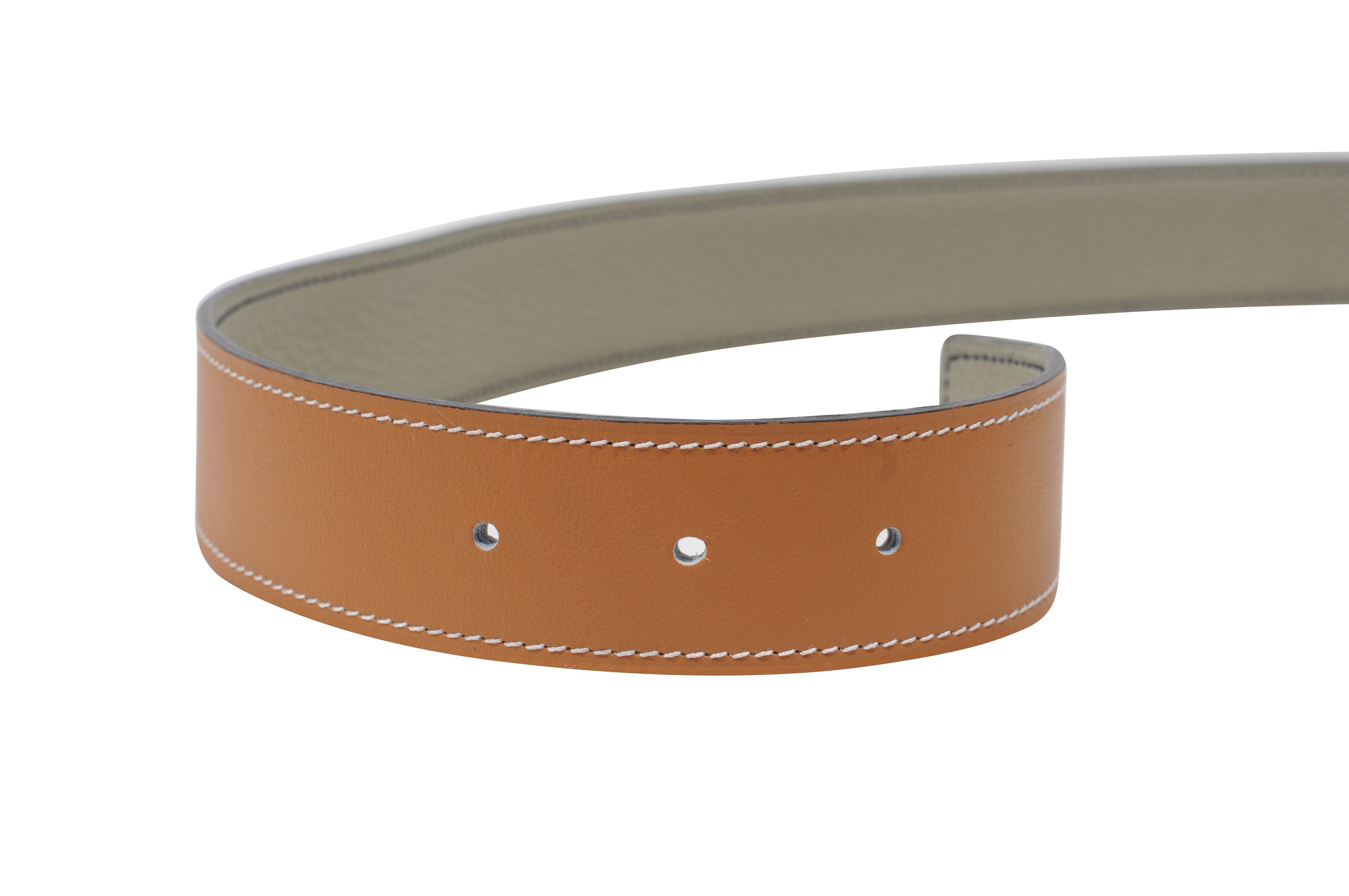 Hermes Mens Navy BlueAthena Buckle Gray Green Reversible Tan 