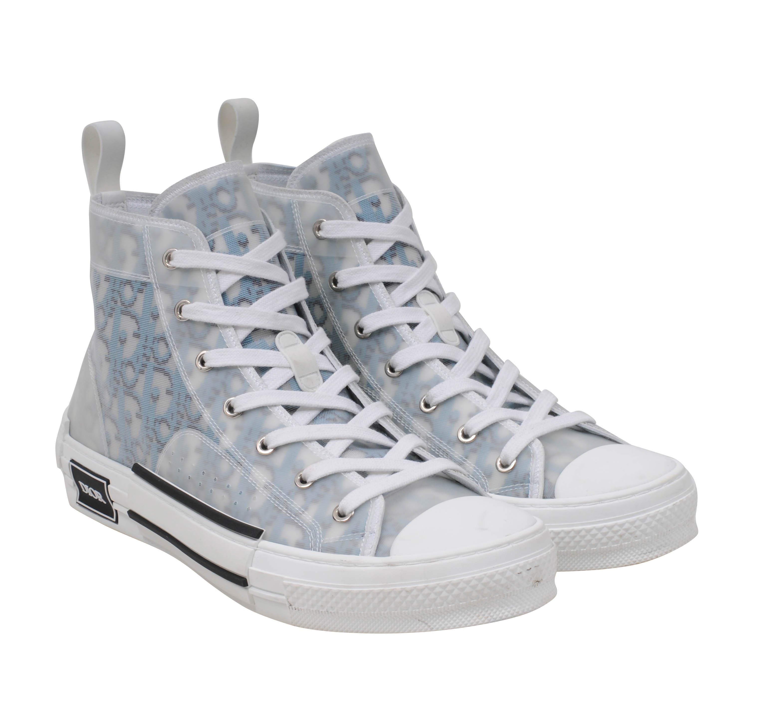 B23 Blue Dior Oblique Pixel Canvas High Top Sneaker
