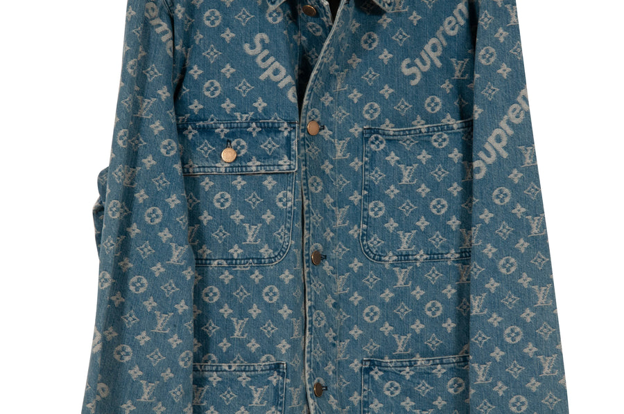 Preowned Louis Vuitton X Supreme Denim Barn Jacket Monogram Size