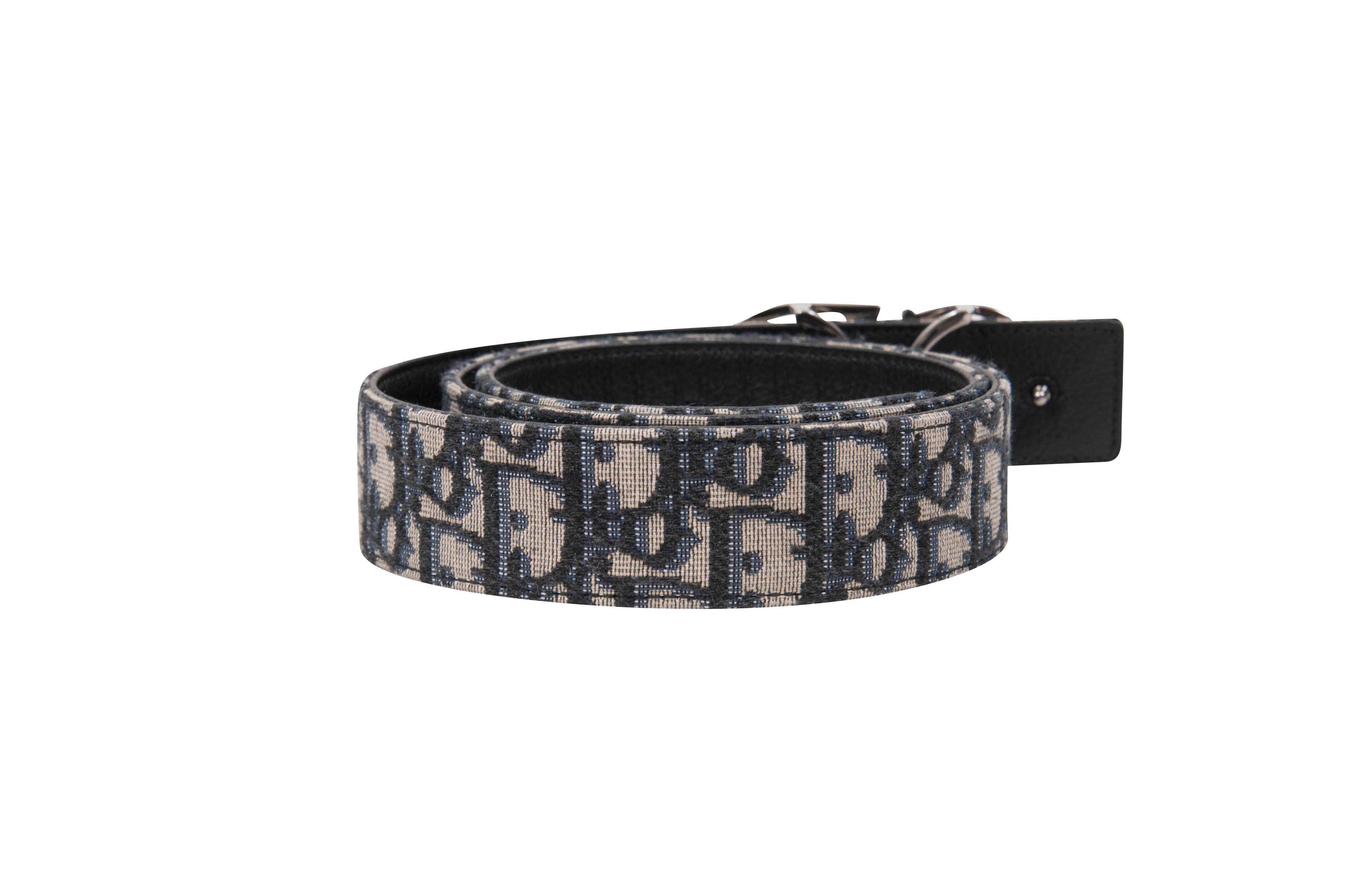 Christian Dior Belt Oblique Monogram Canvas Black Tan CD Buckle Vintage Christian Dior Canvas Jacquard Saddle Belt (80) | The Little  main image 4