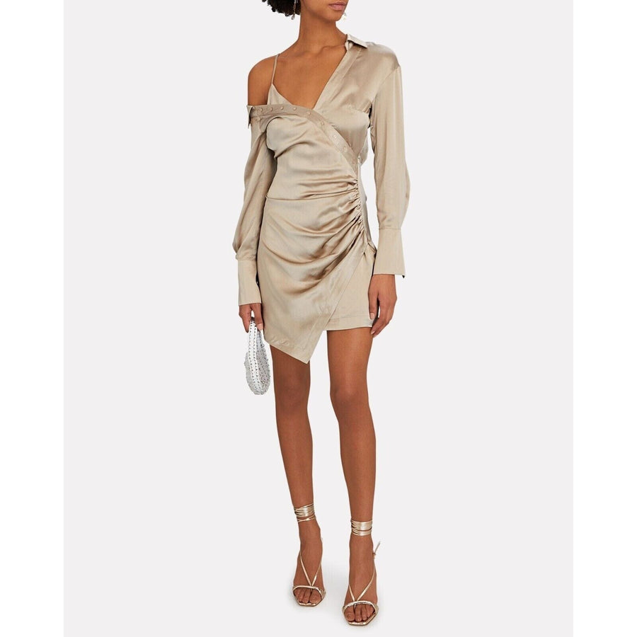 Nicholas Beige Silk Eliana Asymmetrical Shirt Dress Size Large THE-ECHELON Nicholas Beige Silk Eliana Asymmetrical Shirt Dress Size Large THE-ECHELON