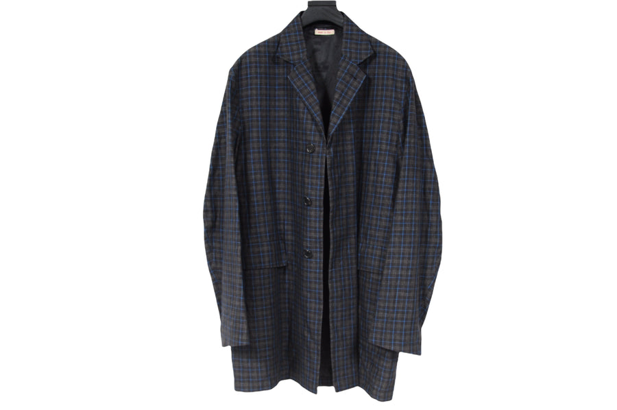 Black Blue Check Plaid Linen Long Jacket Coat Blazer Marni 