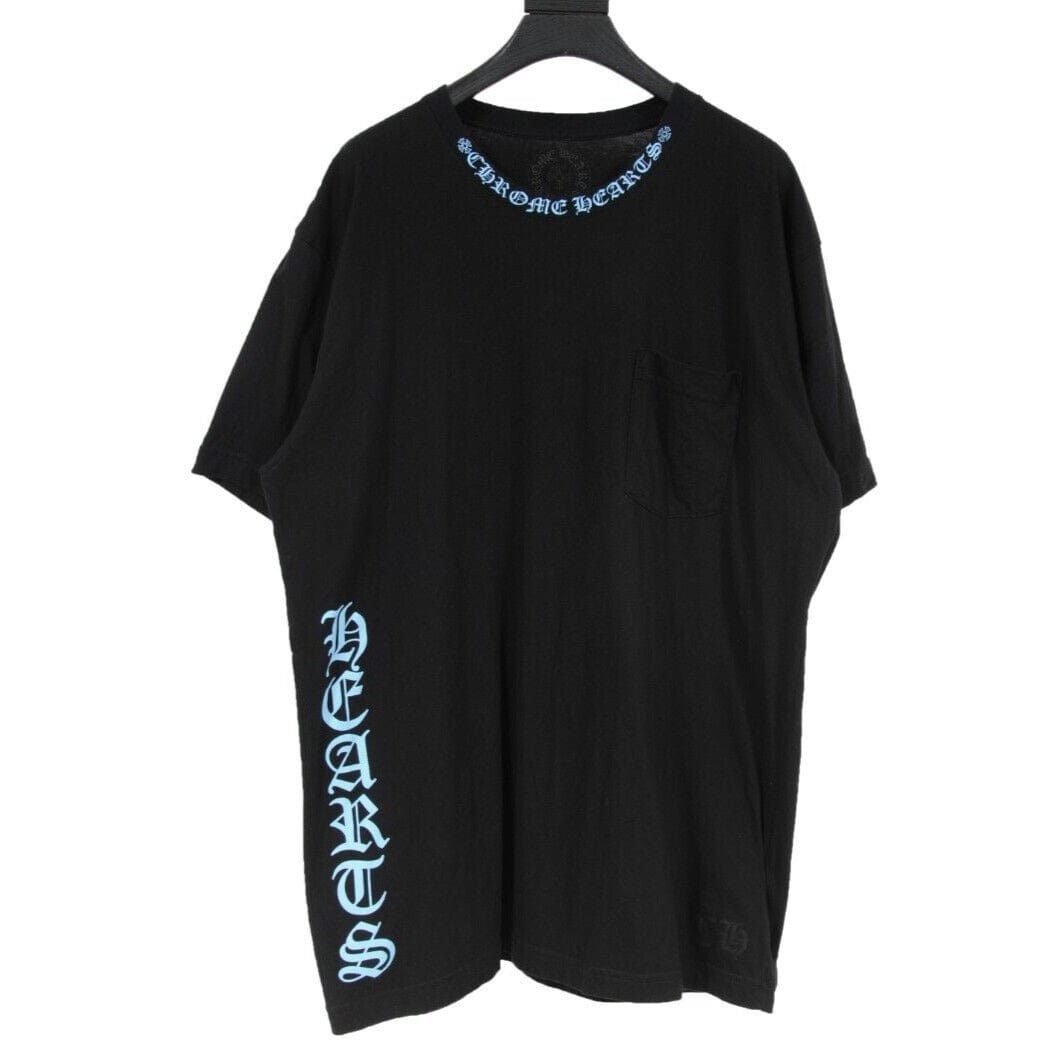Chrome Hearts Black Blue Script Logo Pocket T Shirt Size XL THE-ECHELON Chrome Hearts Black Blue Script Logo Pocket T Shirt Size XL THE-ECHELON