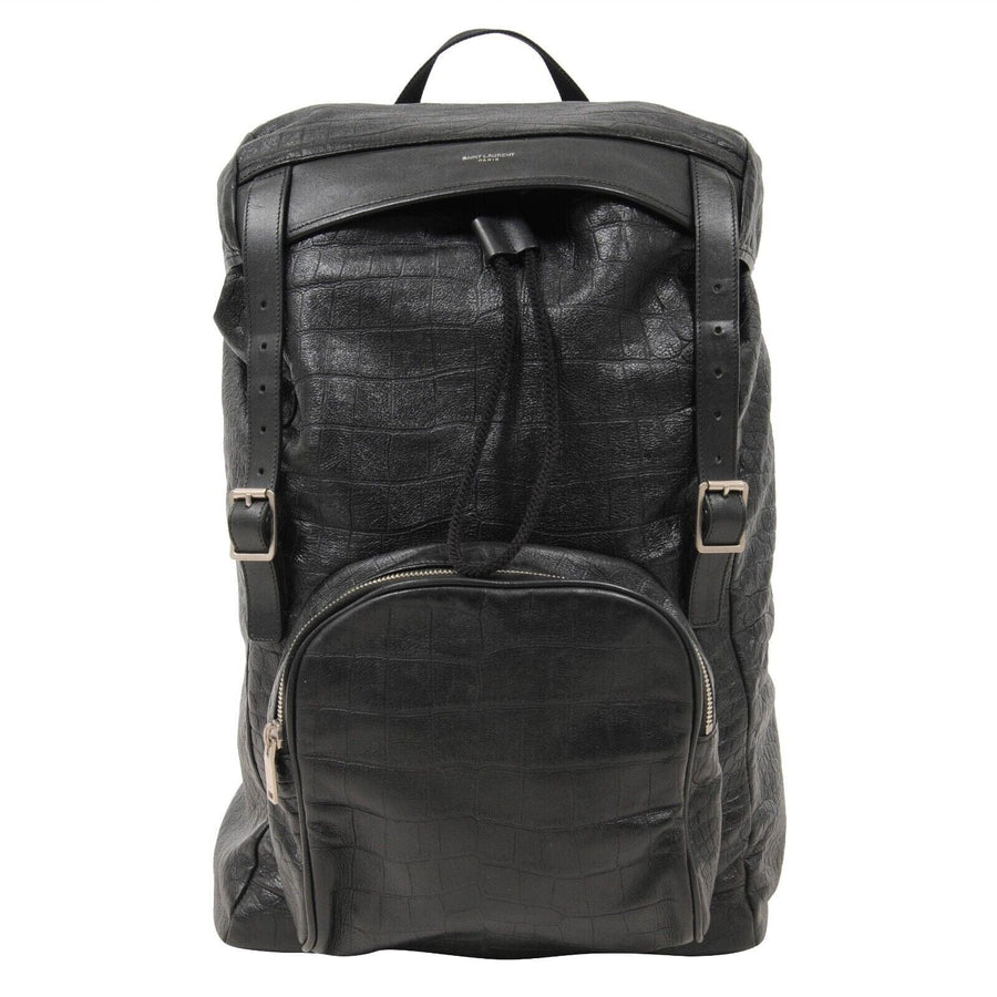 Saint Laurent Black Crocodile Embossed Stamped Leather City Flap Backpack – THE-ECHELON