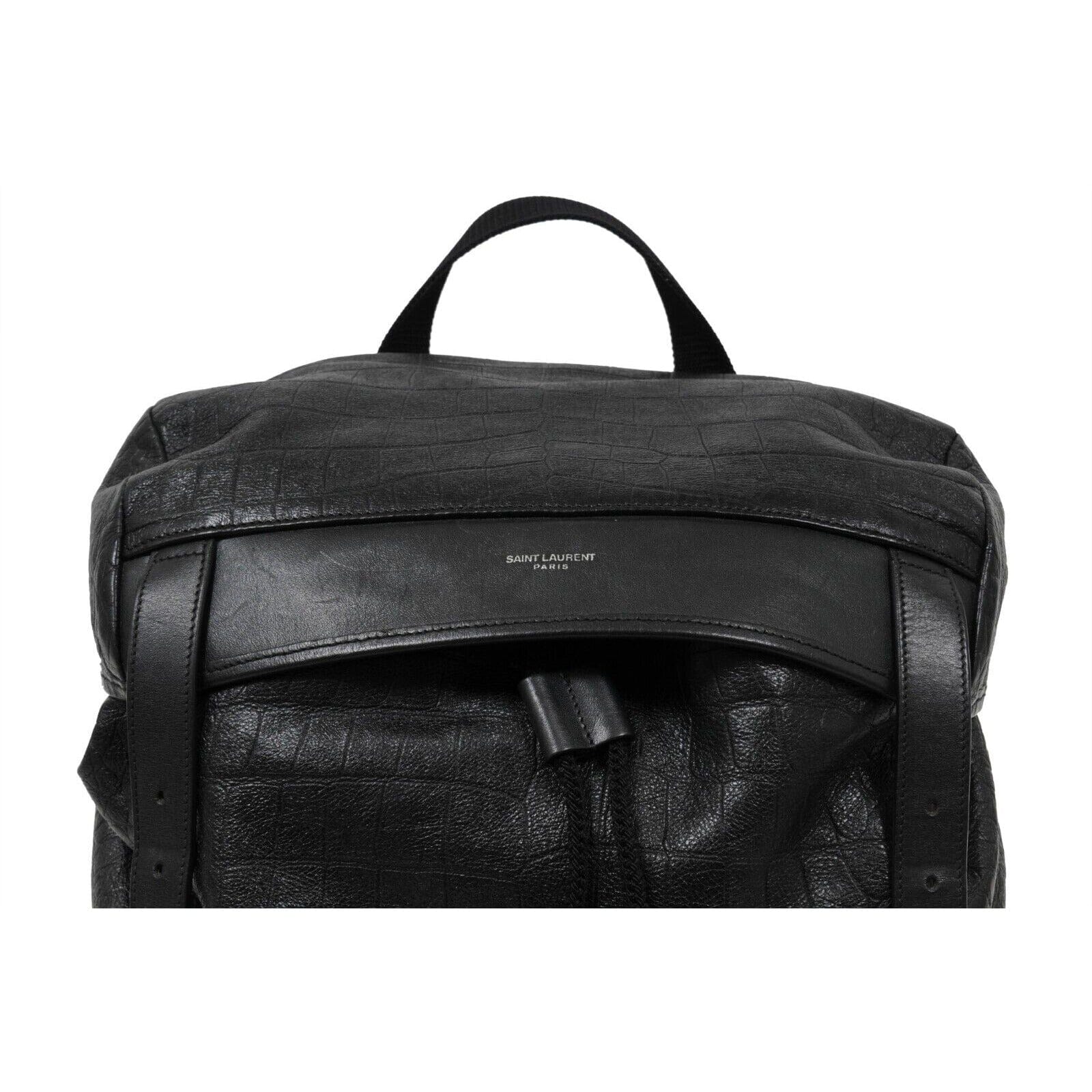 city backpack in crocodile embossed leather Saint Laurent Black Crocodile Embossed Stamped Leather City Flap Backpack – THE-ECHELON