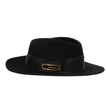 Black Felt Gold G Logo Wide Brim Fedora Hat GUCCI 