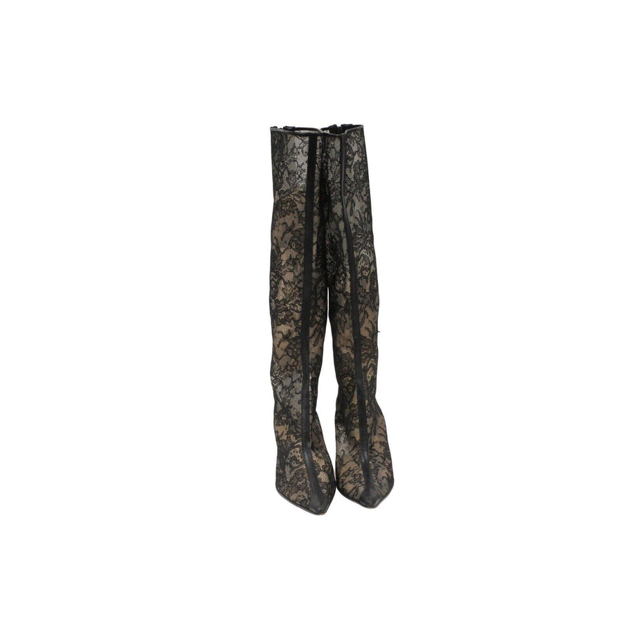 Black Floral Lace 100mm Kate Knee High Boots CHRISTIAN LOUBOUTIN 