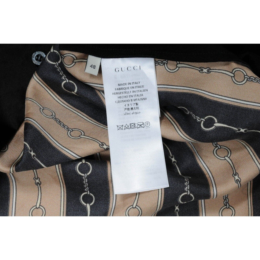 Black Gold Silk Acetate Horsebit Print Button Down Bowling Shirt GUCCI 