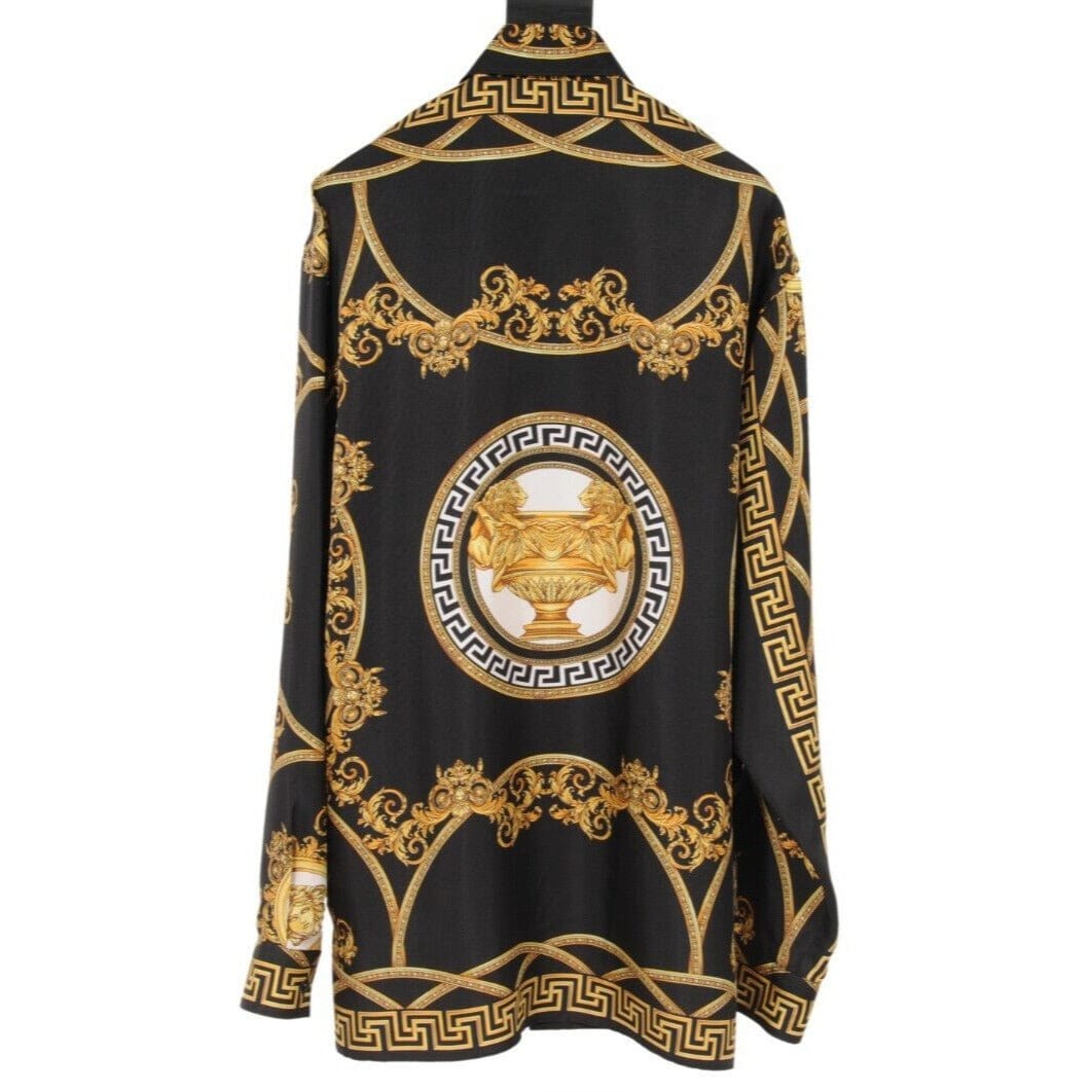 Versace Black Gold Silk Baroque La Coupe Des Dieux Button Down Shirt IT 48  – THE-ECHELON