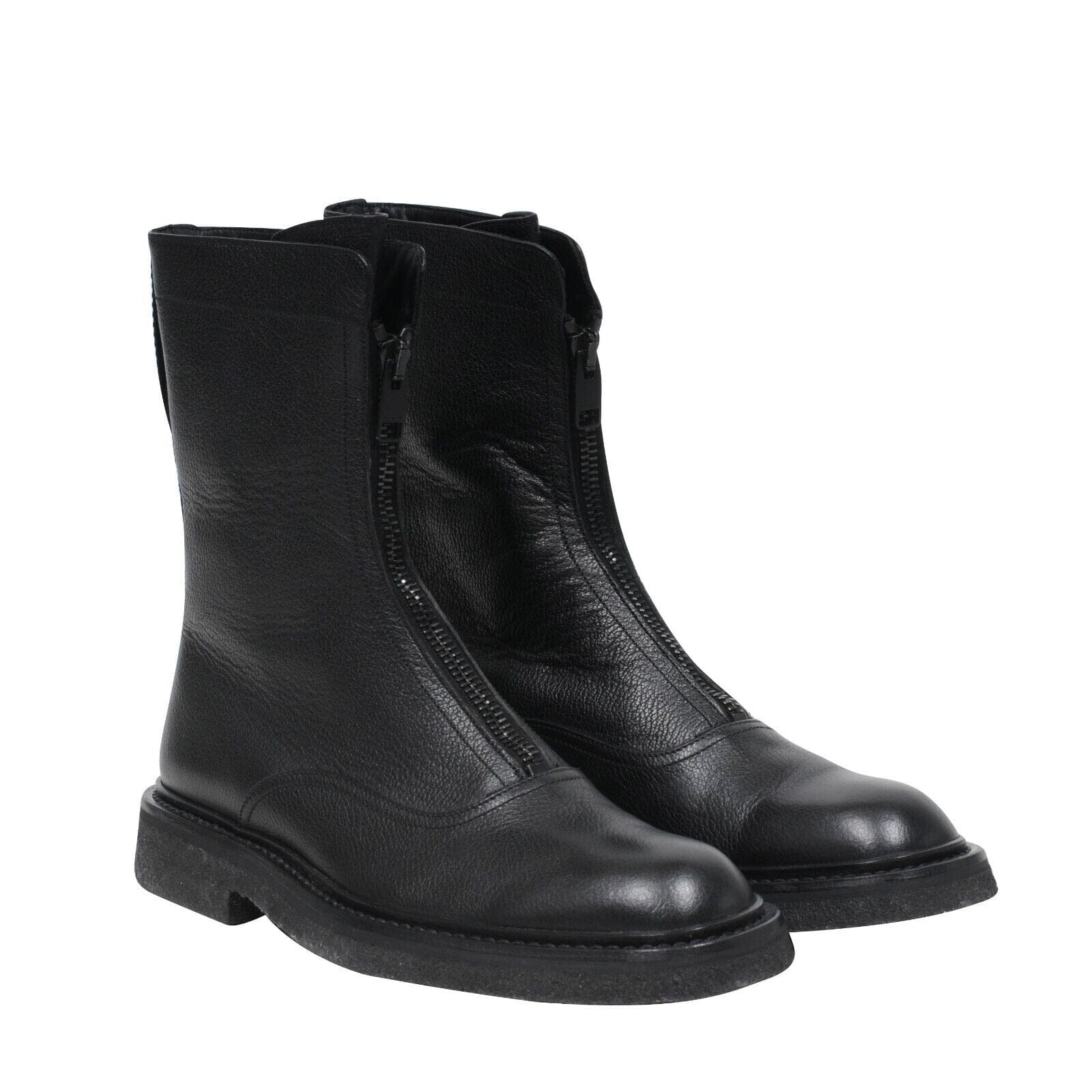 Black Grained Leather Front Zip Navigate Combat Boots THE ECHELON