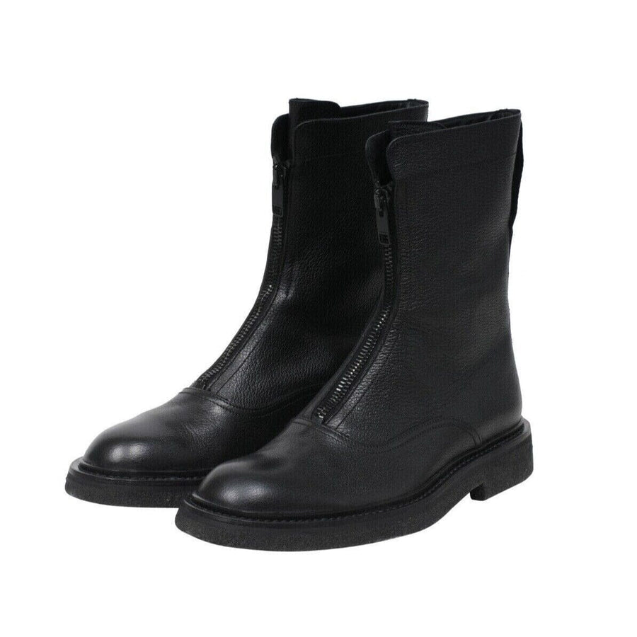 Black Grained Leather Front Zip Navigate Combat Boots DIOR 