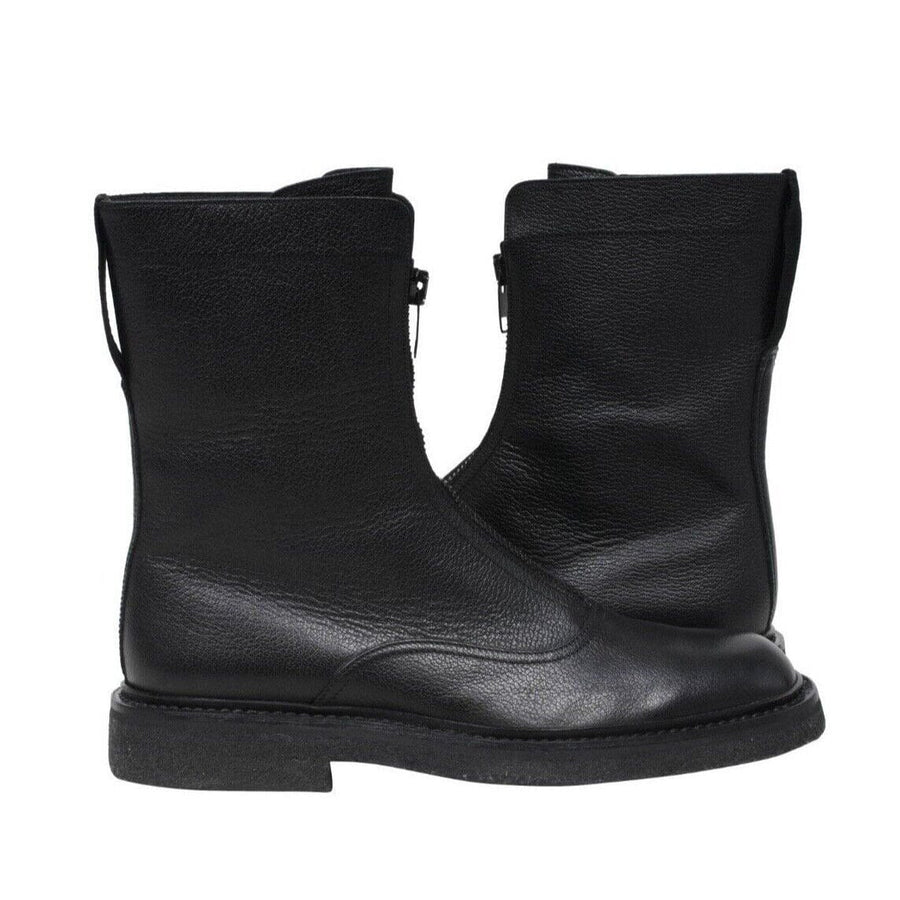 Black Grained Leather Front Zip Navigate Combat Boots DIOR 