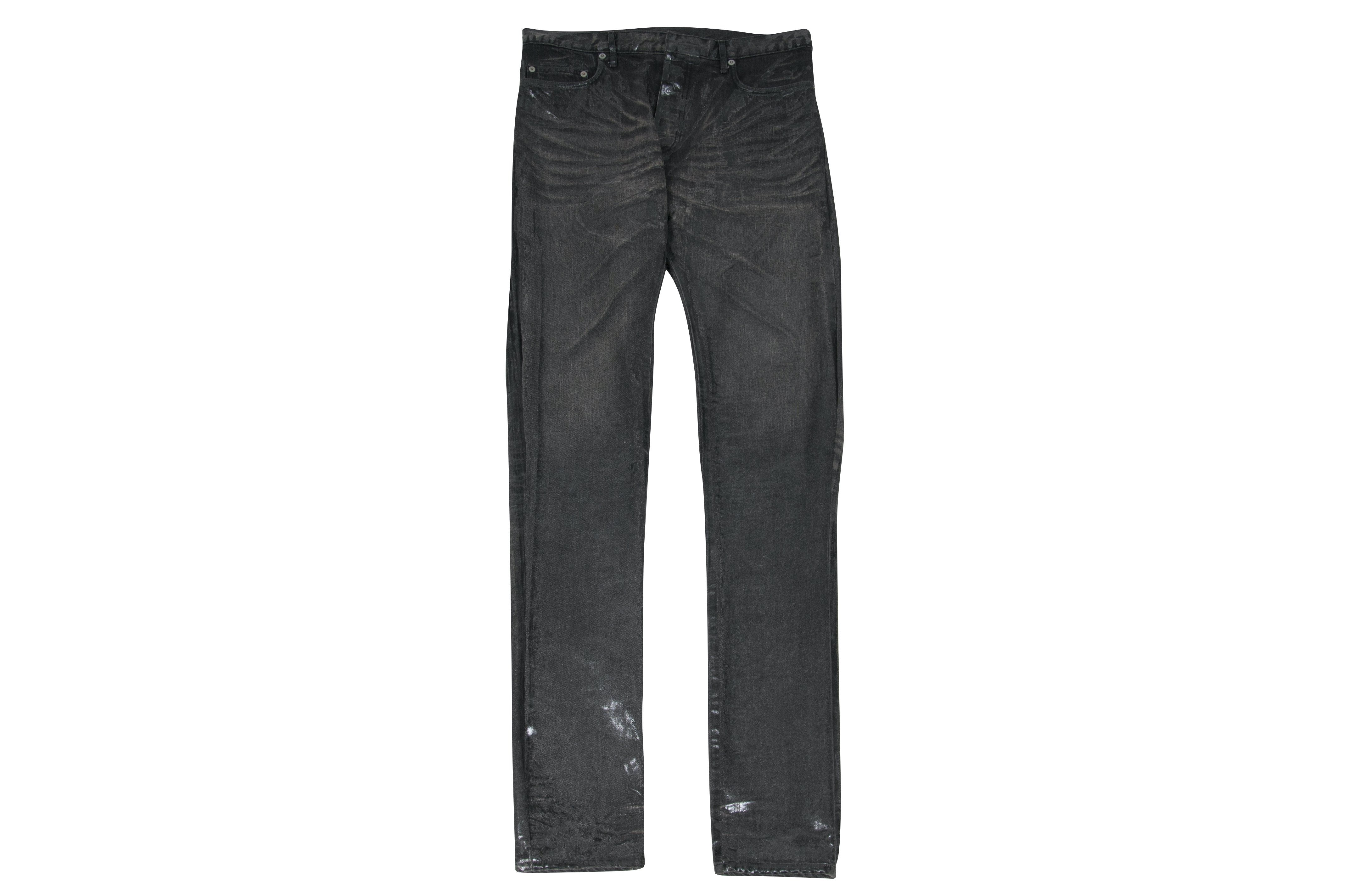 Dior Hedi Slimane Black Gray Waxed Cracked Luster Denim Size 33