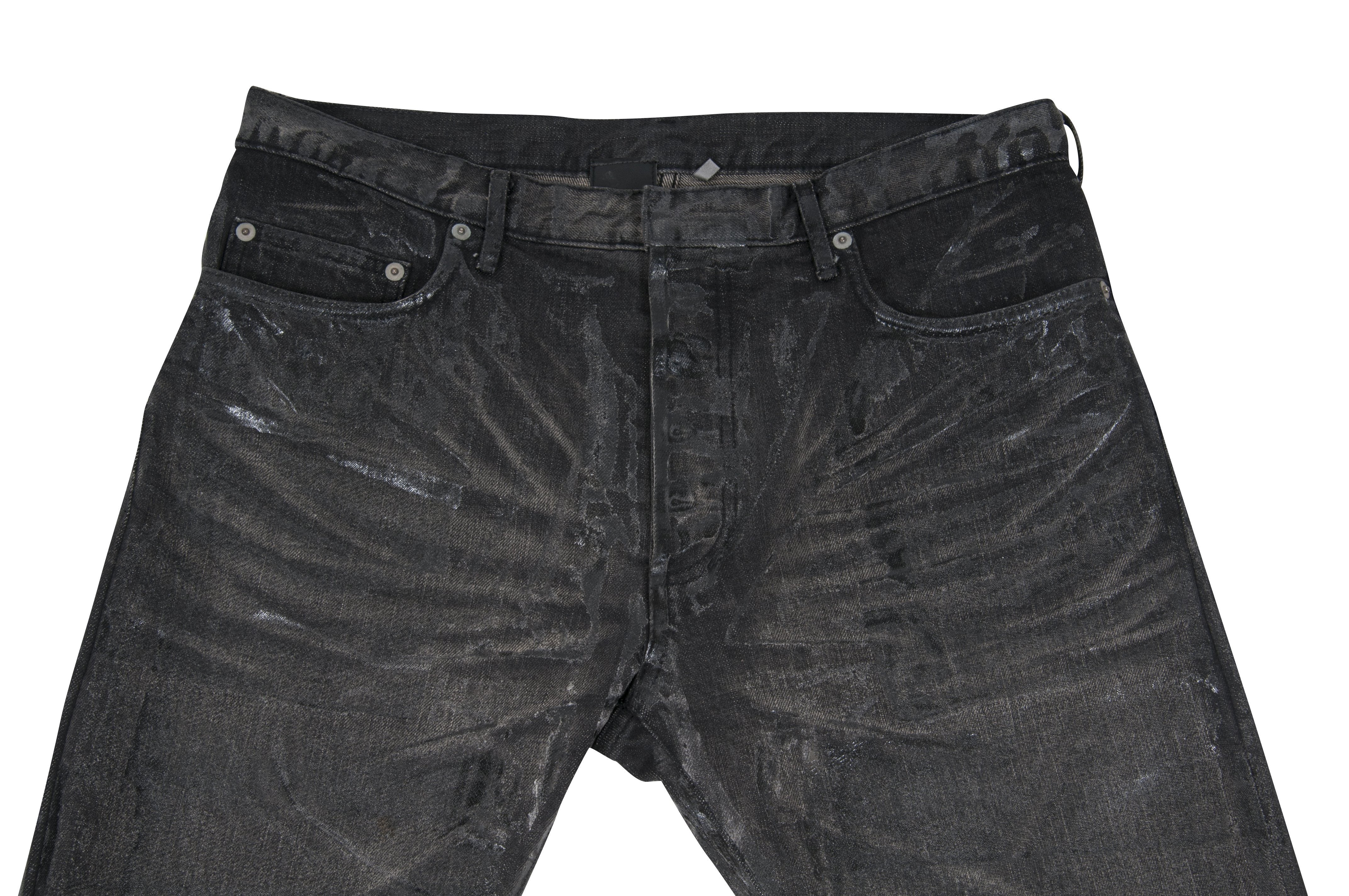 Dior Hedi Slimane Black Gray Waxed Cracked Luster Denim Size 33