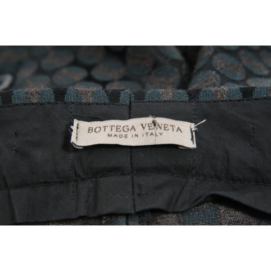 Black Green Wool Cotton Geometric Circle Print Dress Pants Bottega Veneta 