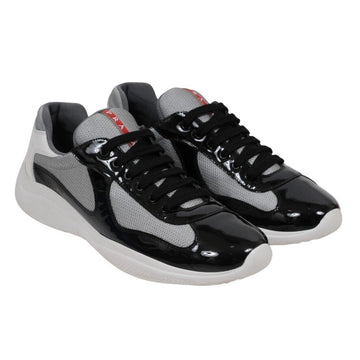 Black Grey Patent Leather Americas Cups Sneakers Prada 
