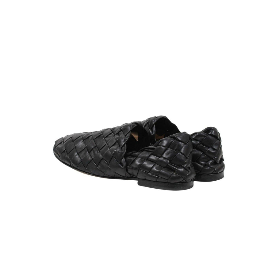 Black Intreccio Weave Leather Loafer Slippers Bottega Veneta 