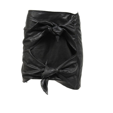 Black Lambskin Leather Twist Bow Tie Knot Skirt Isabel Marant 