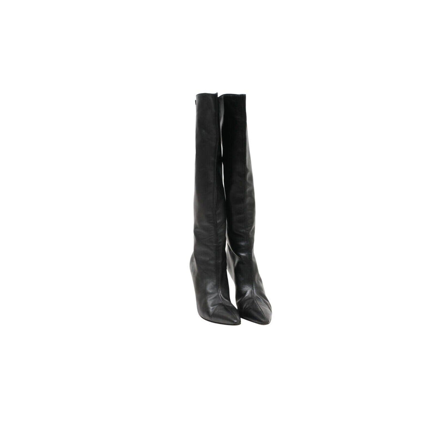 Black Leather 85mm Knee High Boots Manolo Blahnik 