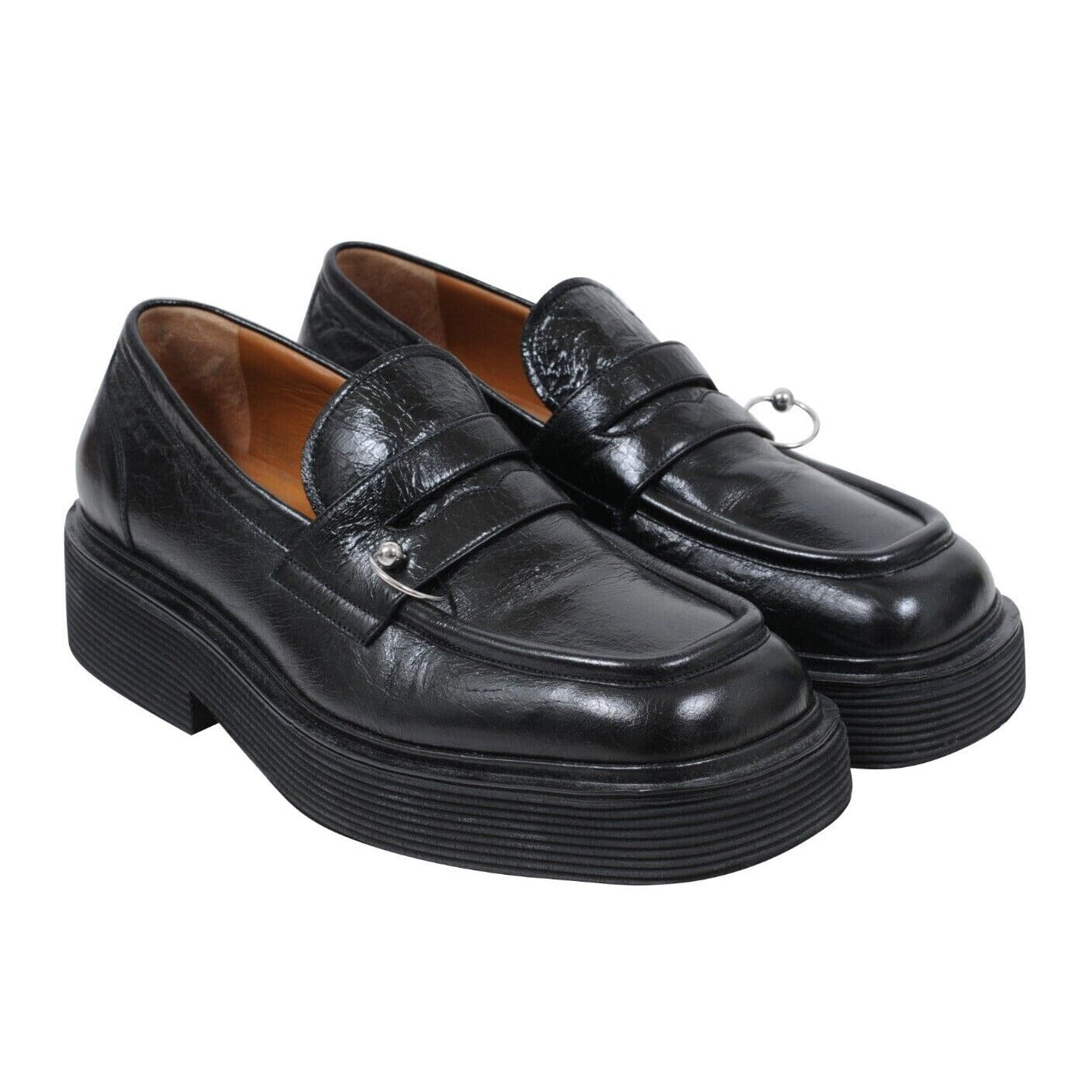 Marni Mens Black Leather Chunky O Ring Penny Loafers 40 US7 – THE