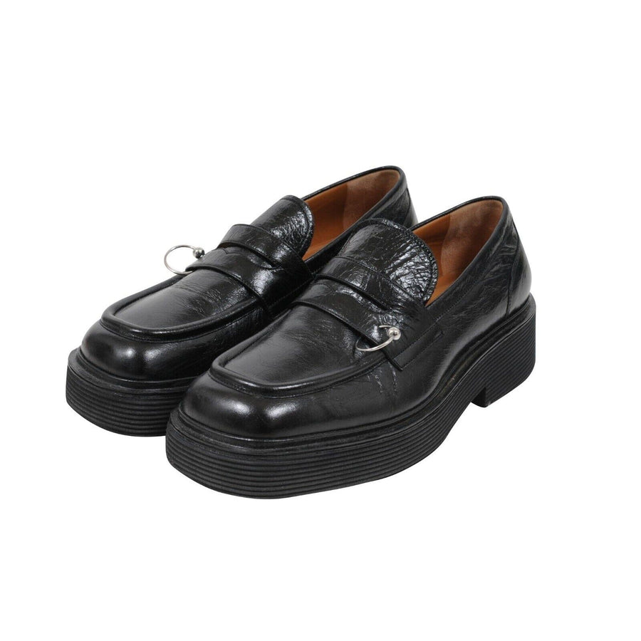 Black Leather Chunky O Ring Penny Loafers Marni 