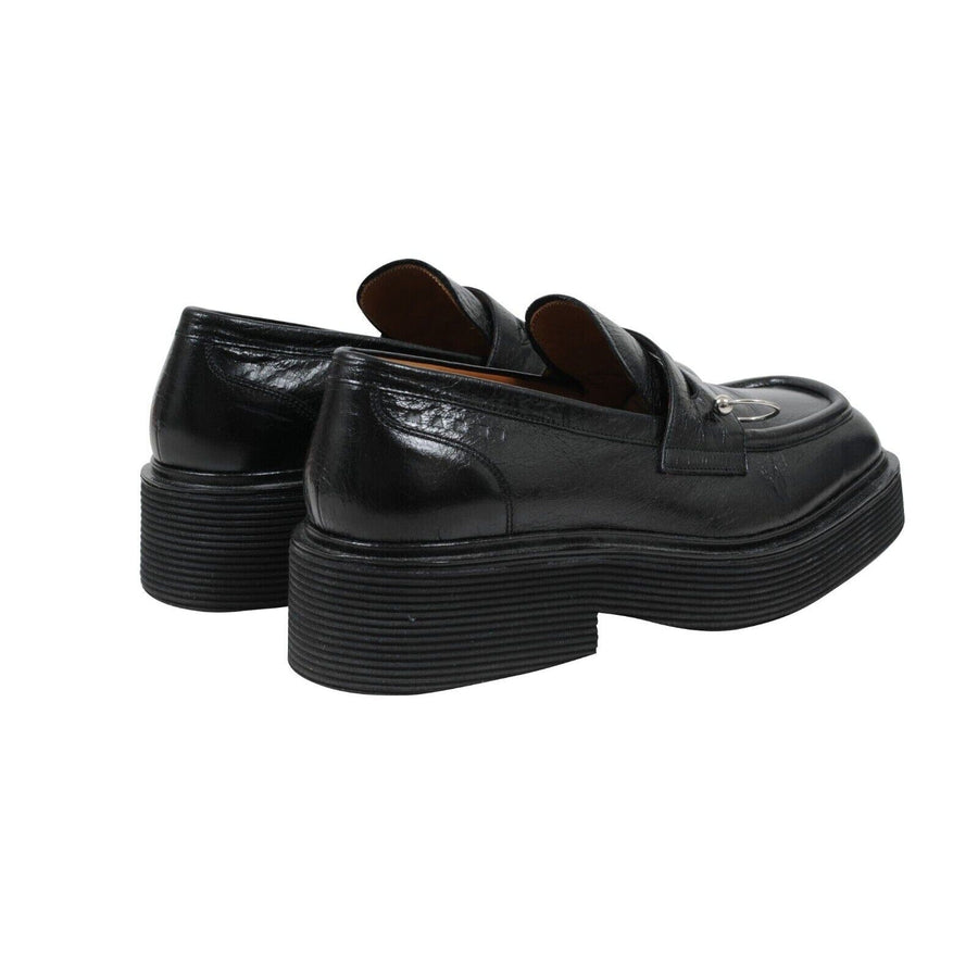 Black Leather Chunky O Ring Penny Loafers Marni 
