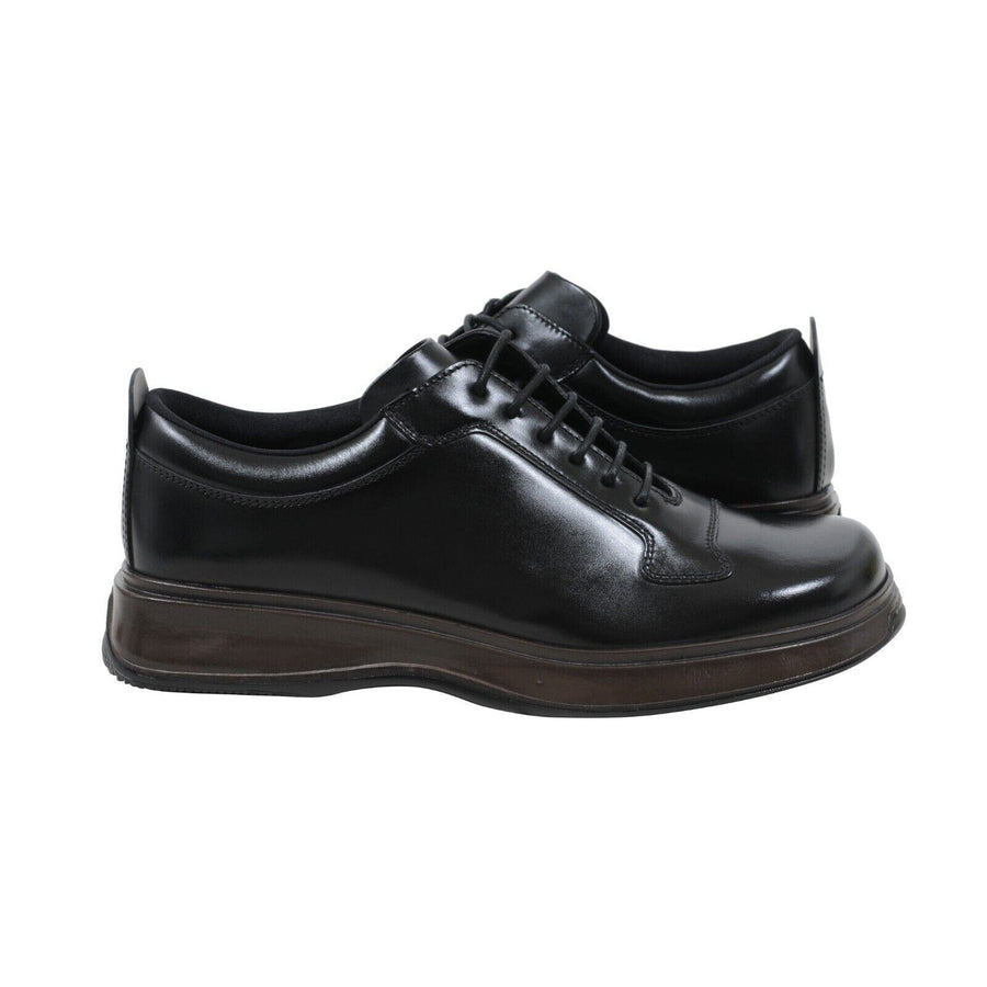 Black Leather Derby Square Toe Golf Shoes Prada 