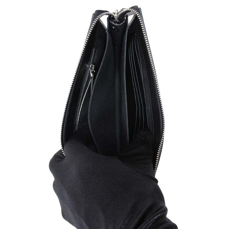 Black Leather FF Logo Wrist Pouch Clutch Fendi 