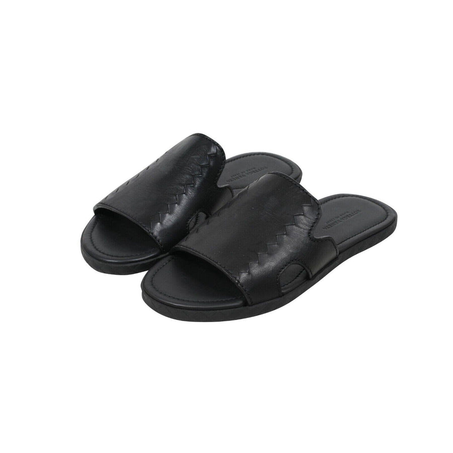 Black Woven Leather Slides – Pochteca