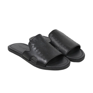 Black Leather Intrecciato Woven Sandals Bottega Veneta 