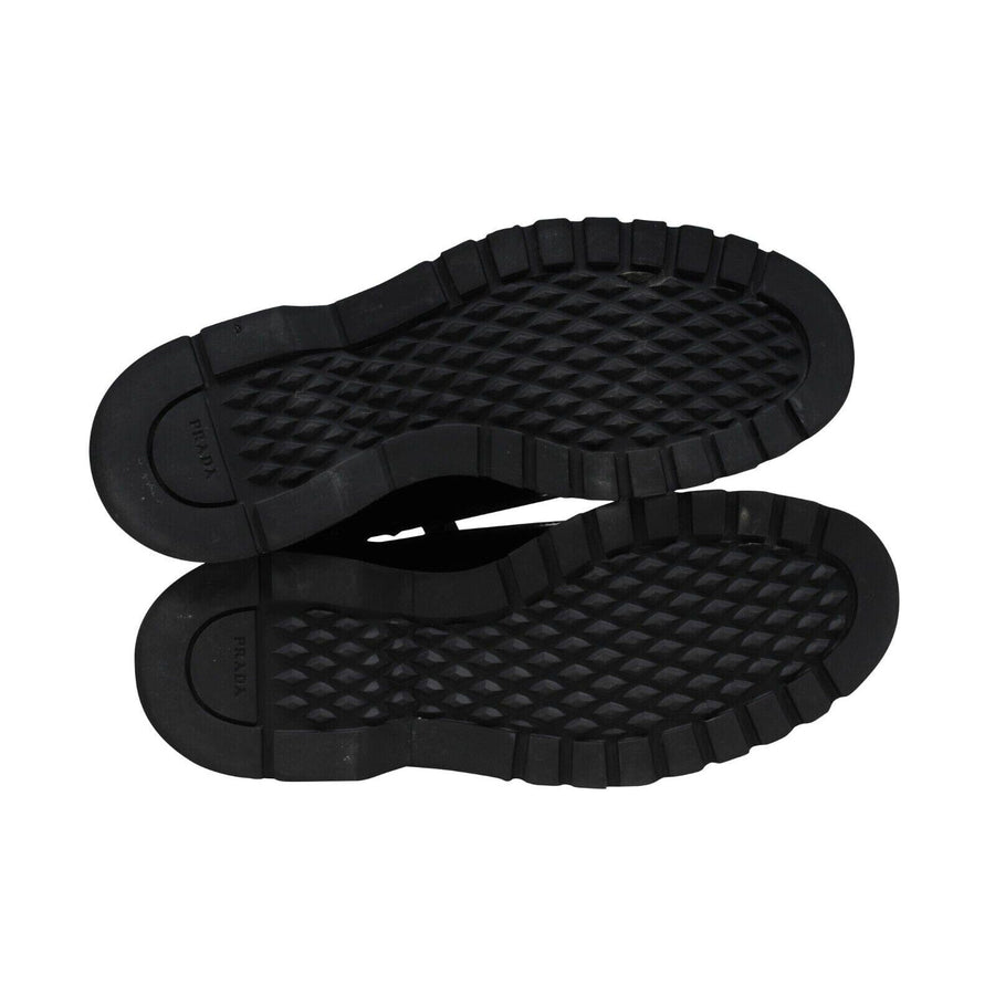 Black Leather Logo Nylon Chunky Platform Combat Boots Prada 