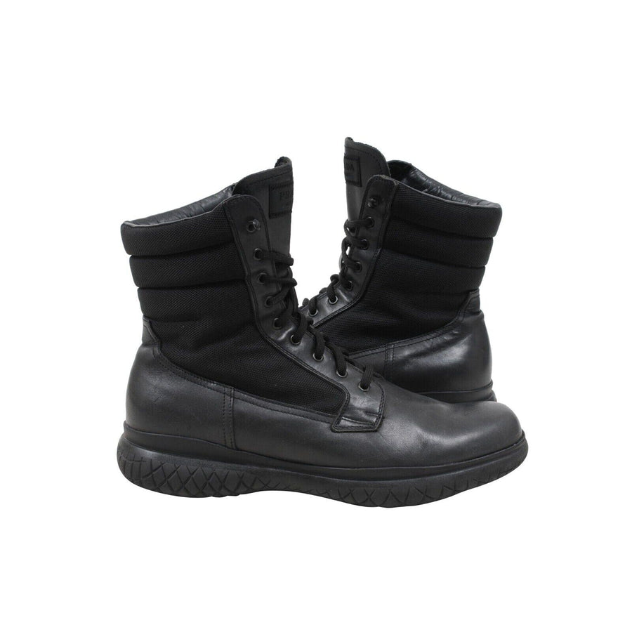 Black Leather Nylon Chunky Sport Combat Boots Prada 