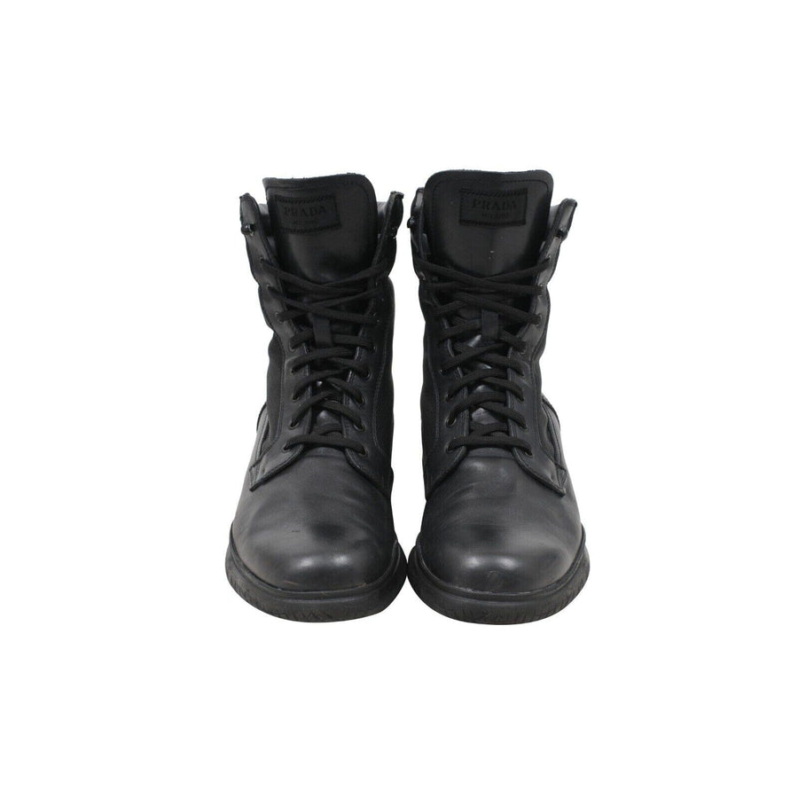 Black Leather Nylon Chunky Sport Combat Boots Prada 