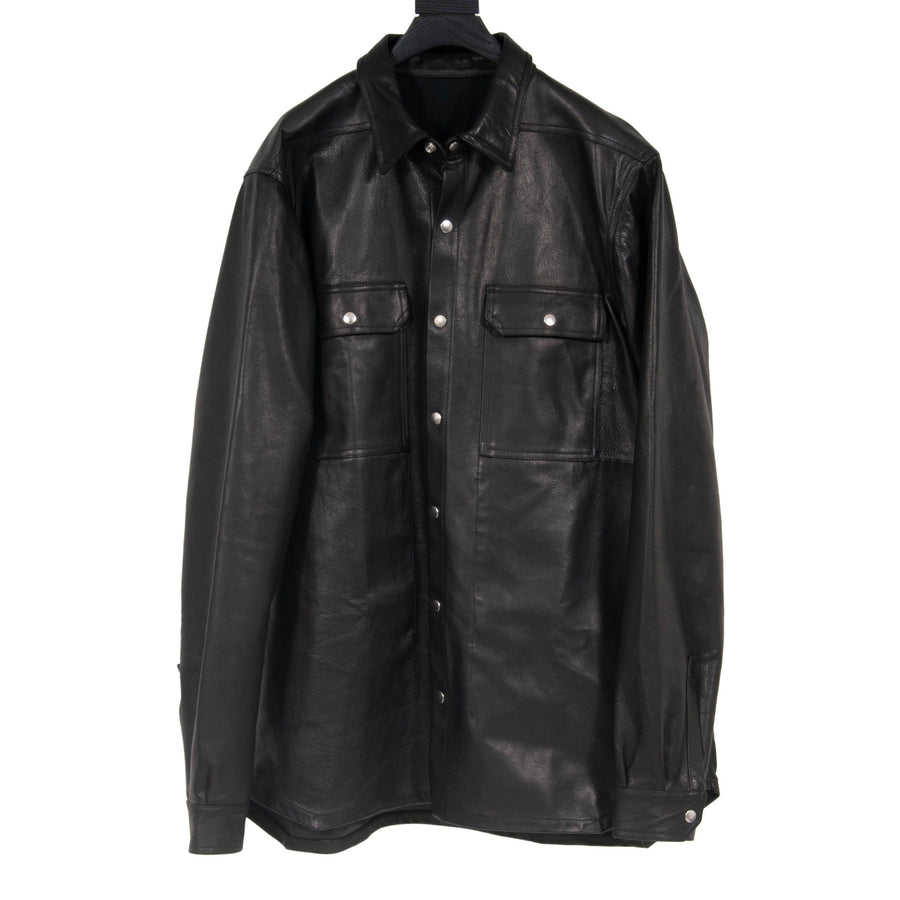 Black Leather Outer Shirt Jacket RICK OWENS 