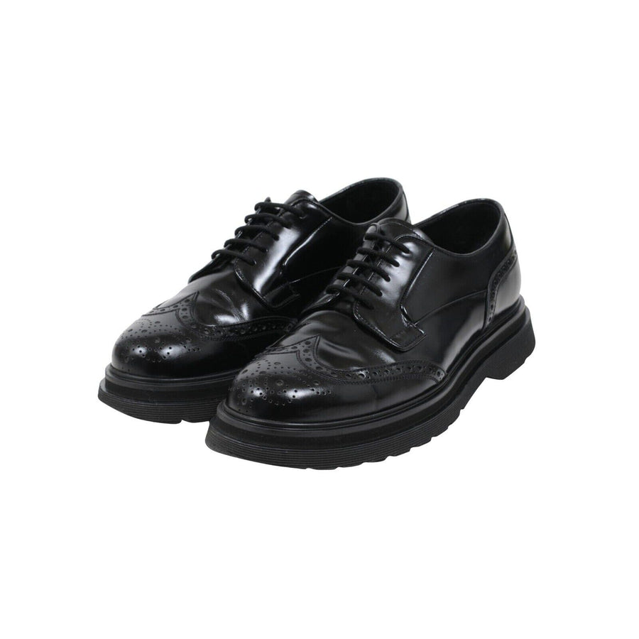 Black Leather Oxford Wingtip Brogue Chunky Derby Shoes Prada 