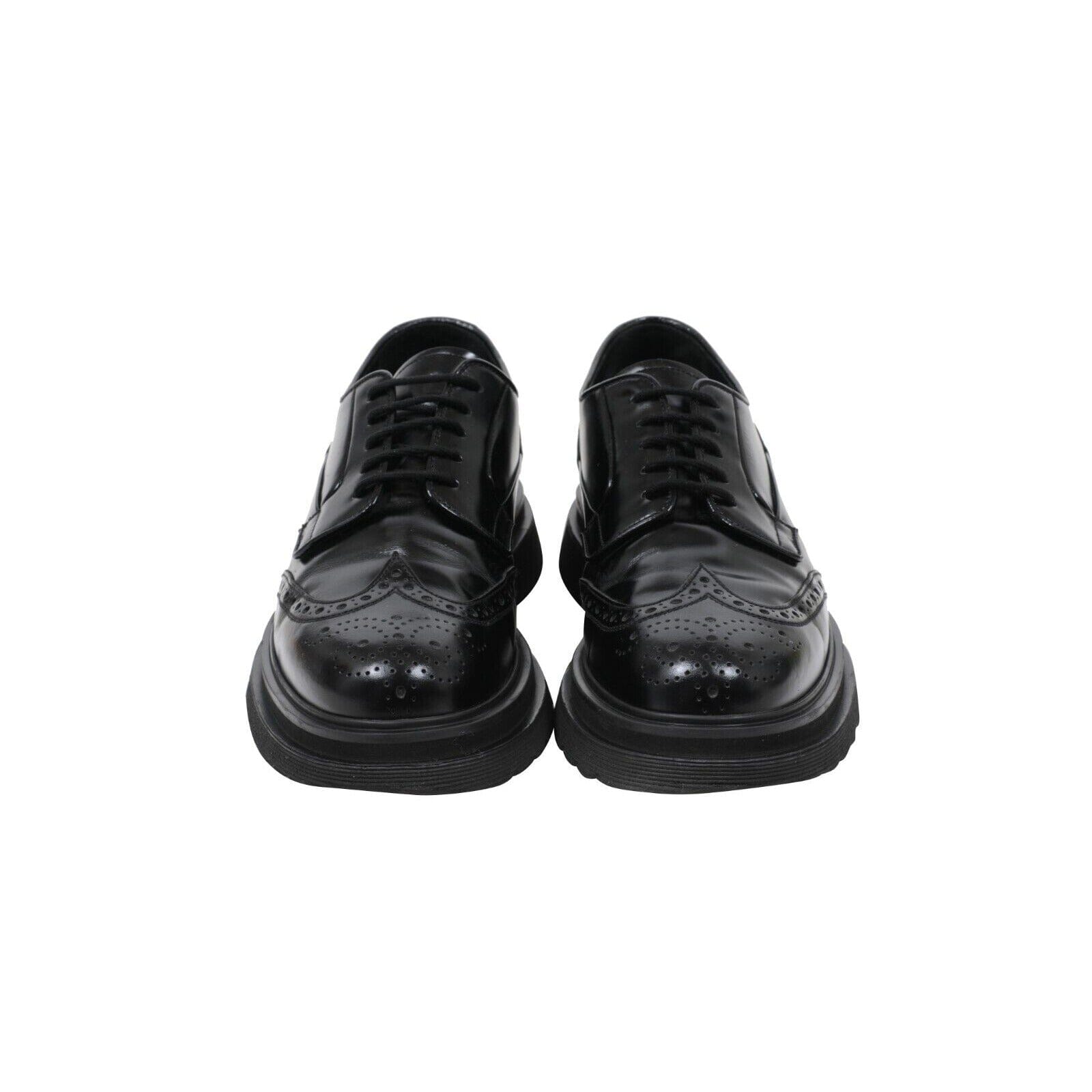Prada Mens Black Leather Oxford Wingtip Brogue Chunky Derby 