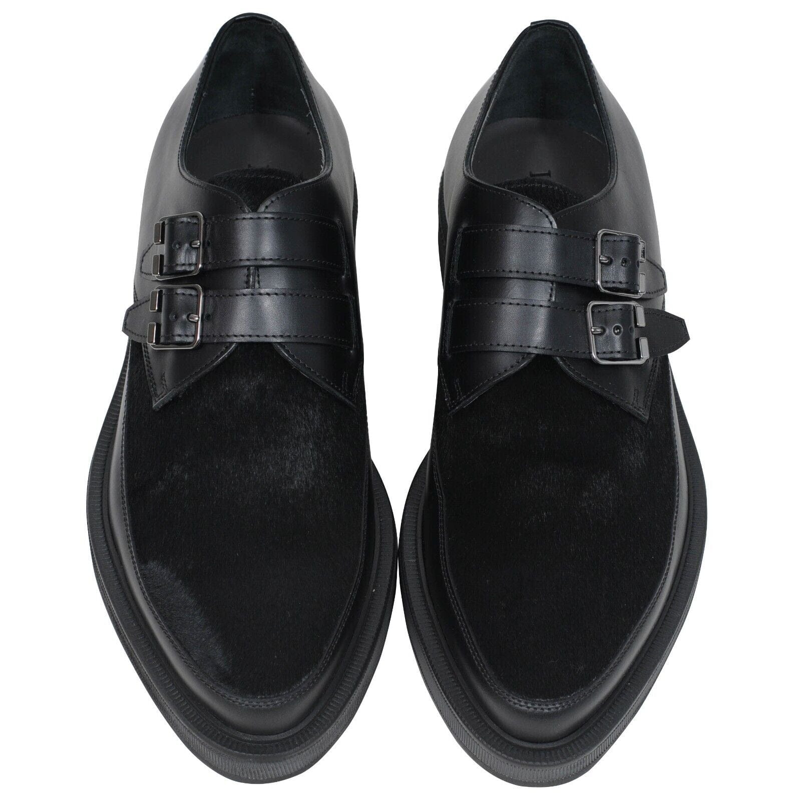 Lanvin Black Leather Pony Hair Monk Strap Chunky Creeper Derbys – THE ...