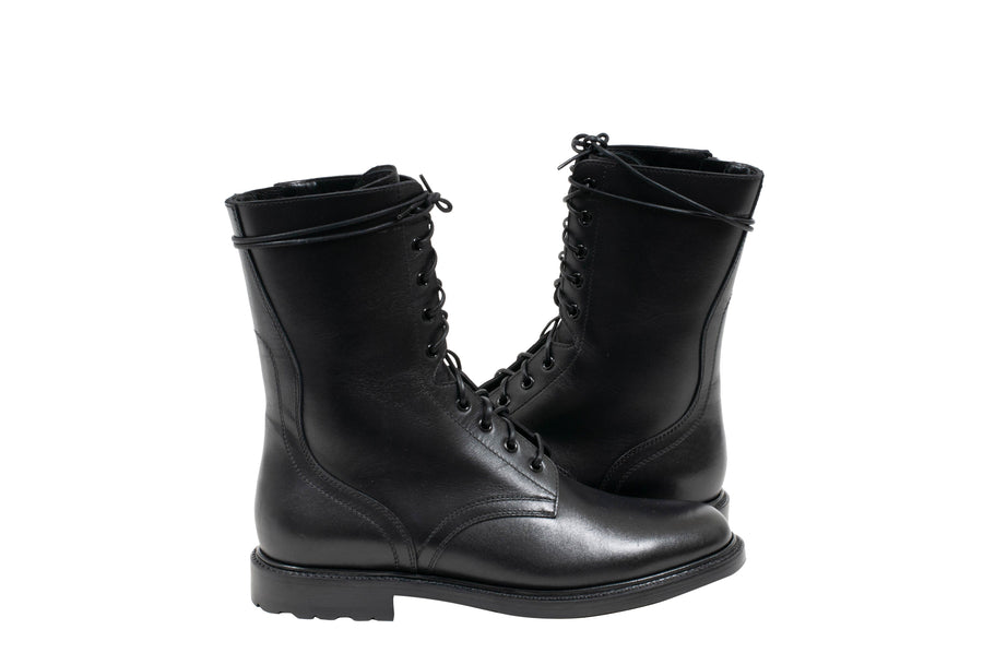 Black Leather Side Zip Combat Boots Celine 