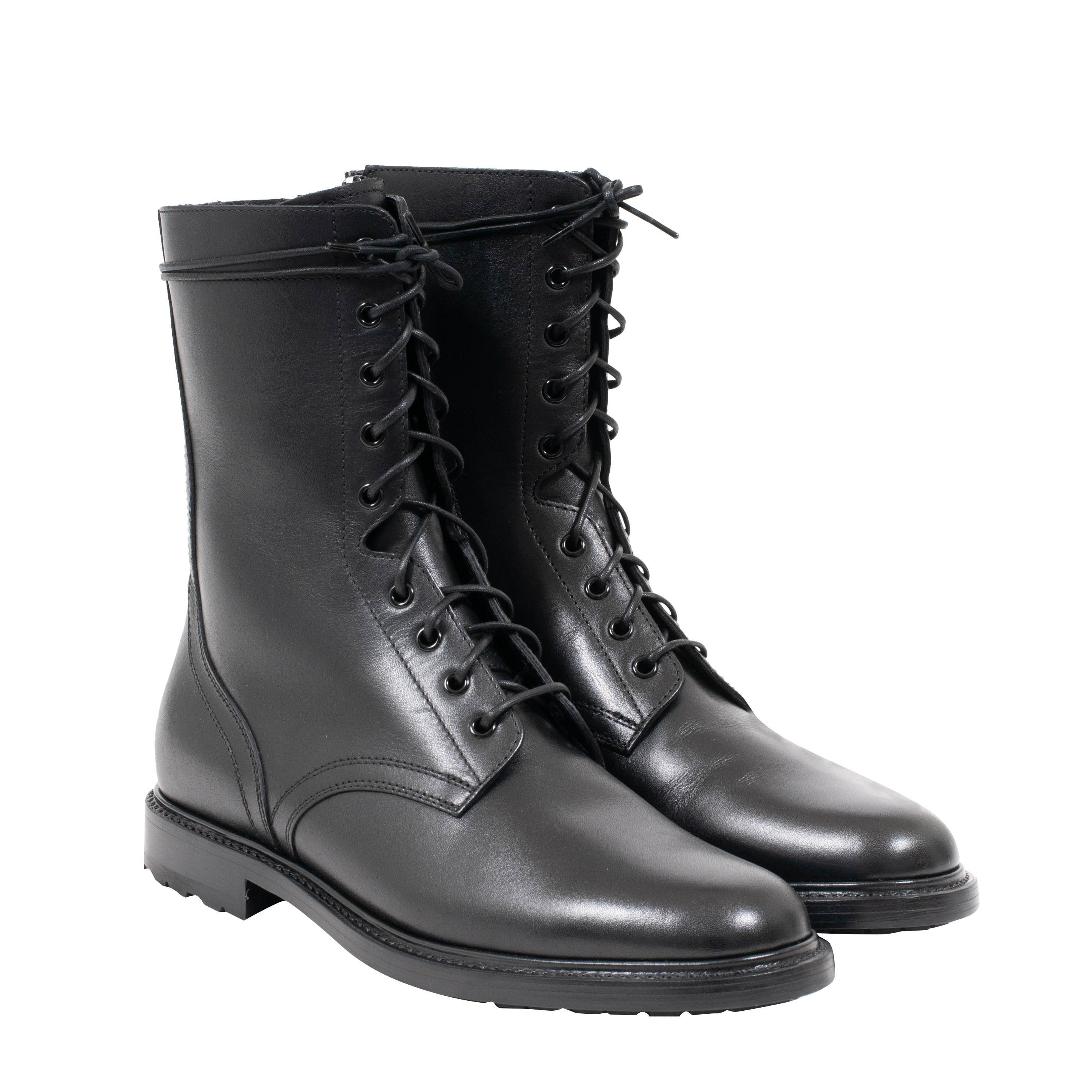 Celine Leather Side Zip Lace Up Combat Boots Green Women main image 3