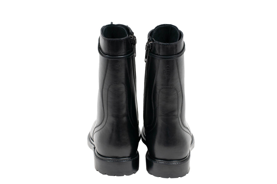 Black Leather Side Zip Combat Boots Celine 